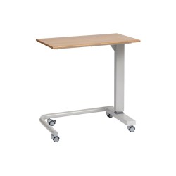 Alerta Gas Lift Overbed Table, Walnut Finish, Wheelchair Accessible Base with Braking Castors - CareSupplies.com Medical Equipme