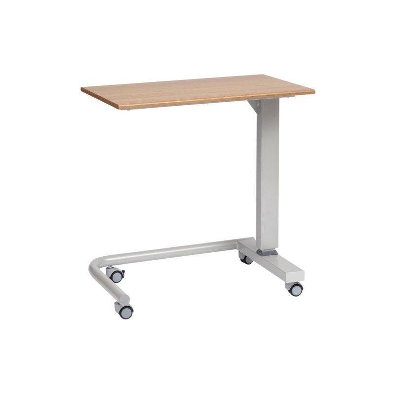 Alerta Gas Lift Overbed Table, Walnut Finish, Wheelchair Accessible Base with Braking Castors - CareSupplies.com Medical Equipme