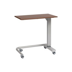 Alerta Gas Lift Overbed Table, Oak Finish, Wheelchair Accessible Base with Braking Castors - CareSupplies.com Medical Equipment