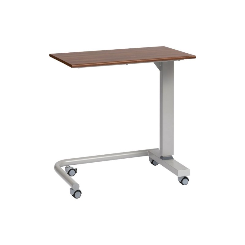 Alerta Gas Lift Overbed Table, Oak Finish, Wheelchair Accessible Base with Braking Castors - CareSupplies.com Medical Equipment