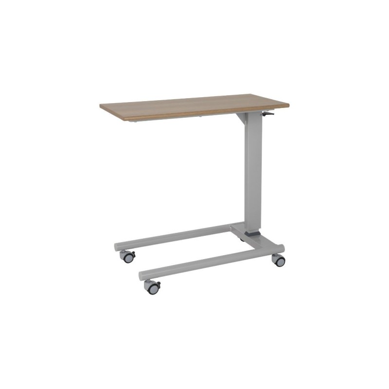 Alerta Gas Lift Overbed Table, Walnut Finish, Straight Leg Base with Braking Castors - CareSupplies.com Medical Equipment