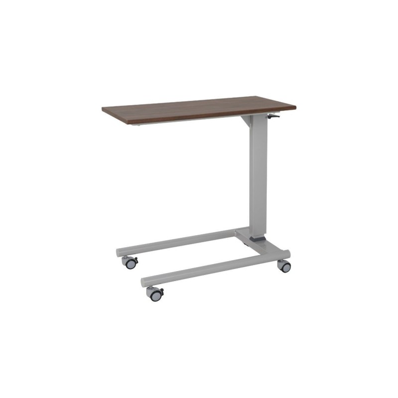 Alerta Gas Lift Overbed Table, Oak Finish, Straight Leg Base with Braking Castors - CareSupplies.com Medical Equipment