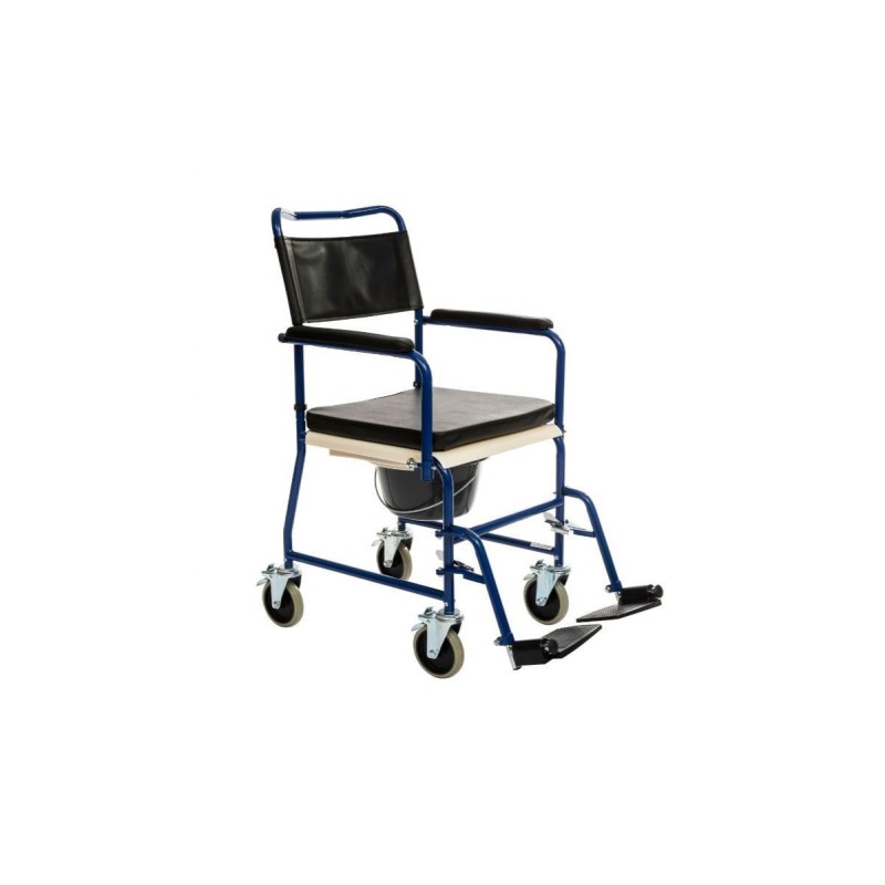 Alerta Commode & Transfer Chair, Drop Armrests, Braked Castors, Padded Seat - CareSupplies.com Medical Equipment