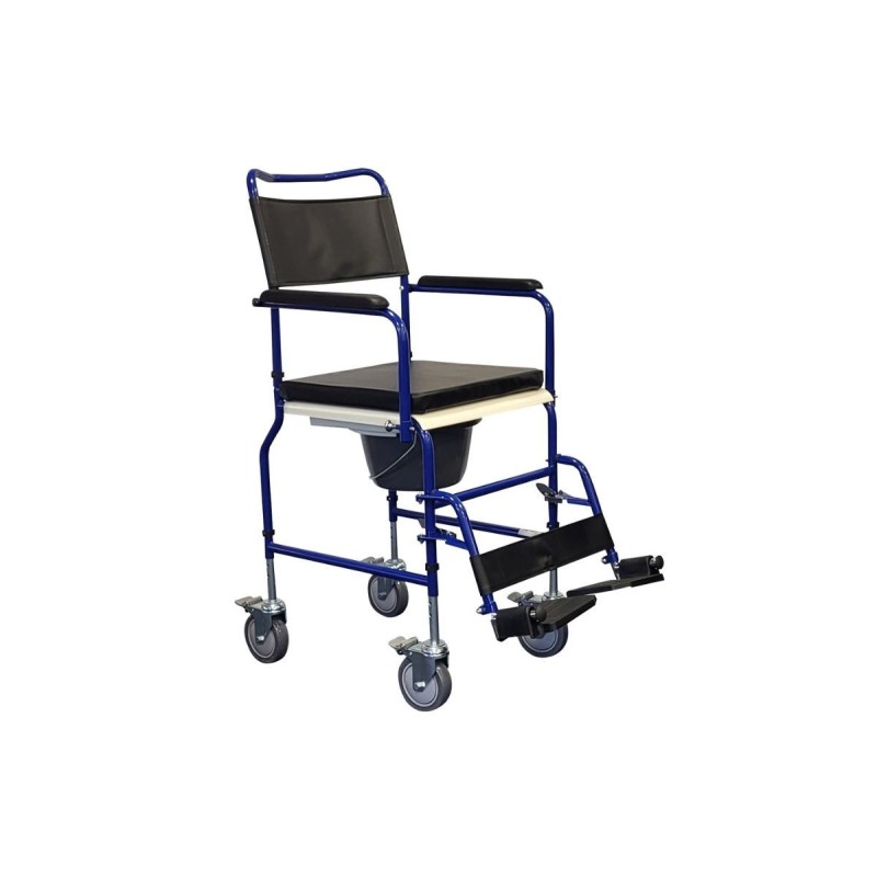 Alerta Adjustable Height Commode & Transfer Chair, Drop Armrests, Braked Castors, Wipe-Clean Design - CareSupplies.com Medical E
