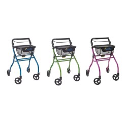 Alerta Four-Wheel Aluminium Lightweight Indoor Rollator, Compact, Foldable Rollator with Tray and Basket - CareSupplies.com Medi