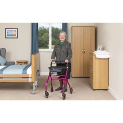 Alerta Four-Wheel Aluminium Lightweight Indoor Rollator, Compact, Foldable Rollator with Tray and Basket - CareSupplies.com Medi