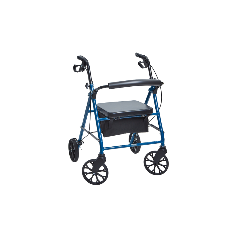 Four-Wheeled Rollator with Solid Back, Lightweight Aluminium Frame, Padded Seat and Storage Bag - CareSupplies.com Medical Equip