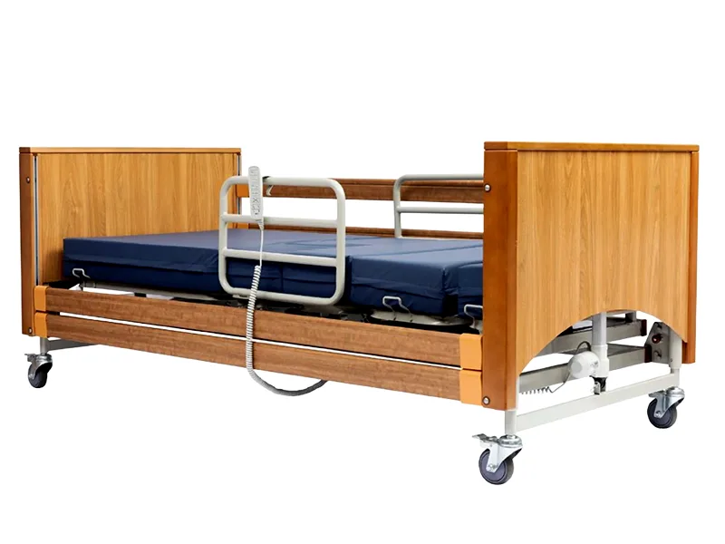 Clinical profiling care home bed with half rails and pressure mattress for residential and nursing care settings